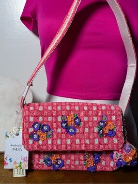 VIRAL BEADED BAG - PINK FLORAL CHECKERS 2026